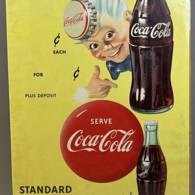 1955 Coca Cola 6 Carton Sprite Boy Paper Sign