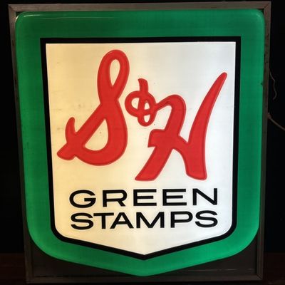 S&H Green Stamps 2 Sided Lighted Plastic 60s Sign
