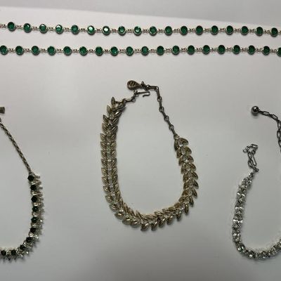 Vintage Rhinestone Chokers & Long Emerald Glass
