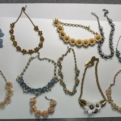 Vintage Enamel & Molded Floral Choker Necklaces