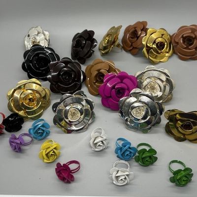 Vintage Enamel Metal Rose Ring Collection