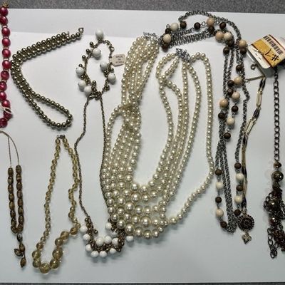 Vintage Multi-Strand Faux Pearl, Molded Acrylic &
