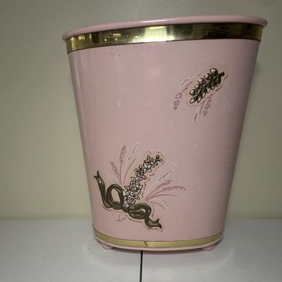 Sale Photo Thumbnail #128: Vintage Pink Metal Detecto Bathroom Trash Can