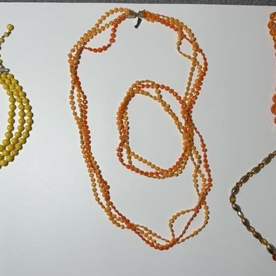 Vintage Yellow, Orange & Gold Beaded Necklaces