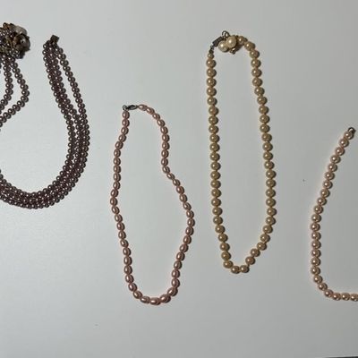 Vintage Pink, Mauve & Cream Faux Pearl Necklaces
