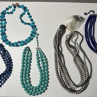 Vintage Blue, Turquoise & Grey Beaded Necklaces