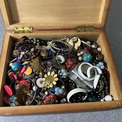 Vintage Wooden Jewelry Box filled with Collection