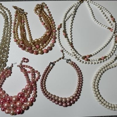 Vintage Pink, Cream & White Beaded Necklaces