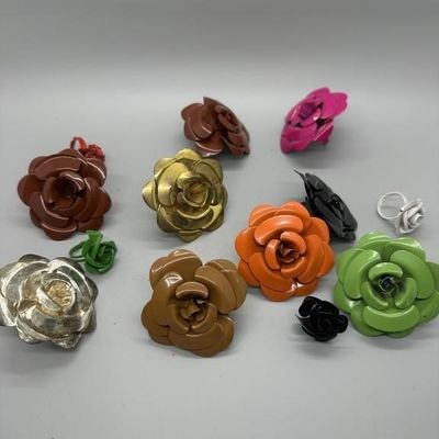 Vintage Metal Enamel Rose & Flower Ring