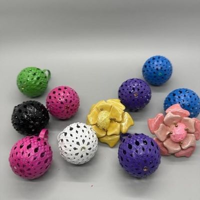 Vintage Filigree Orbs & Enamel Flower Statement