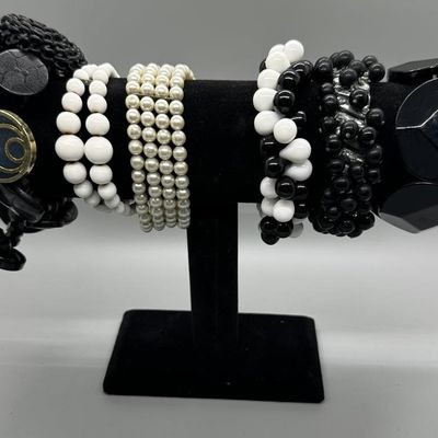 Black, White & Faux Pearl Fashion Bracelets