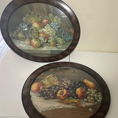 Sale Photo Thumbnail #124: Pair of Vintage Oval Framed Fruit Still Life