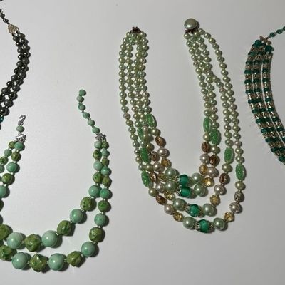 Vintage Green & Grey Beaded Necklaces