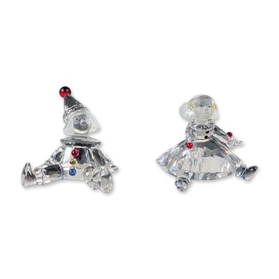 2pc Swarovski Silver Crystal Figurines Doll and Puppet