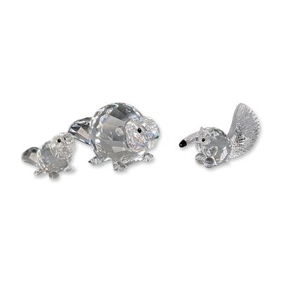Three Swarovski Silver Crystal Animal Figurines, Beavers and Anteater