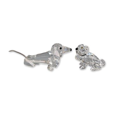 Two Swarovski Silver Crystal Dog Figurines, Dachshund and St. Bernard Pup