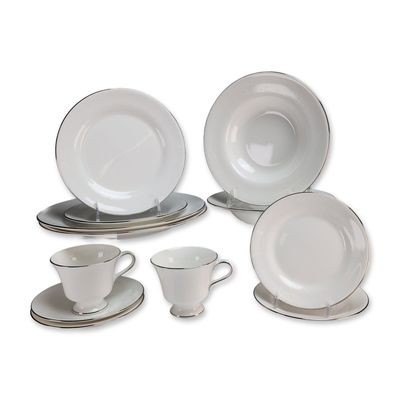 12pc Wedgwood Silver Ermine Bone China Dinner Service for Two