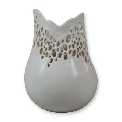 Kate Tremel for Pewabic Pottery White Glazed Pierced Ceramic Vase