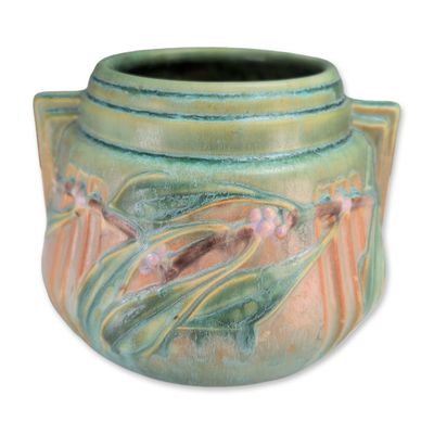 Art Deco Roseville Style Pottery Laurel Green Vase