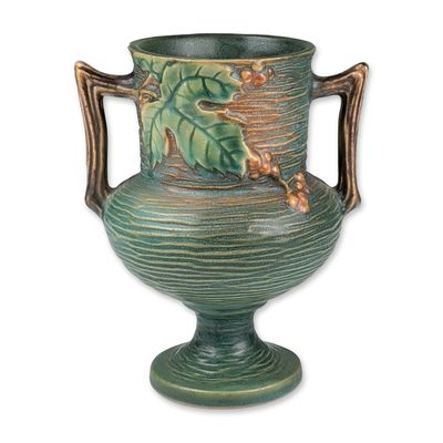 Roseville Pottery Pedestal Vase, Bushberry Green