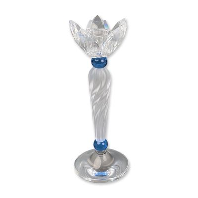 Swarovski Silver Crystal Blue Lotus Candle Holder