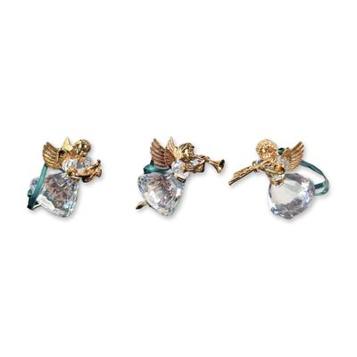 3pc Swarovski 1990s Crystal Angel Ornament Set