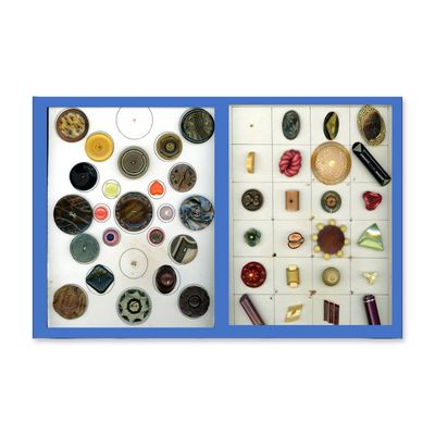 2 CARDS OF ASSORTED 1920'S CELLULOID BUTTONS