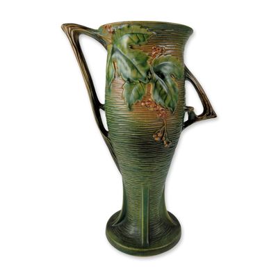Roseville Green Bushberry Large Two-Handled Ceramic Vase