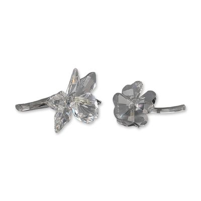 Two Swarovski Silver Crystal Figurine, Orchid and Clover