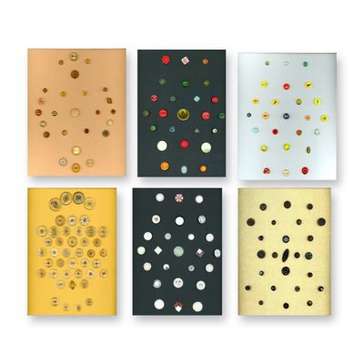 6 CARDS OF ASSORTED DIVISION THREE GLASS BUTTONS