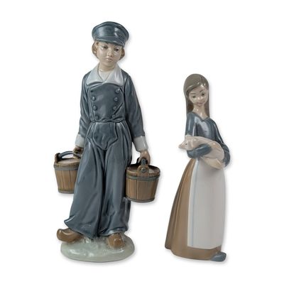 2pc Lladro Porcelain Rustic Figurines 1001011 & 1004811
