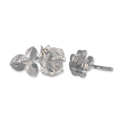 Two Swarovski Silver Crystal Rose and Four-Leaf Clover Figurines
