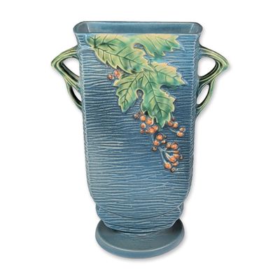 Roseville Pottery Dual Handled Vase, Blue Bushberry