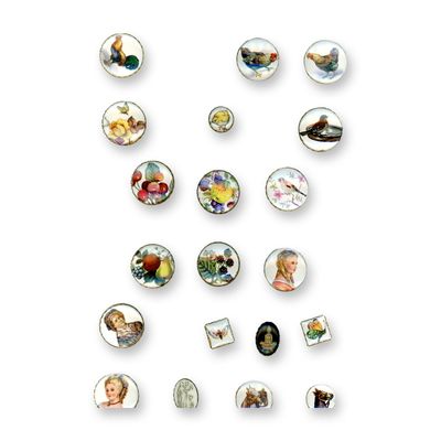 A CARD OF DIVISION THREE CERAMIC BUTTONS