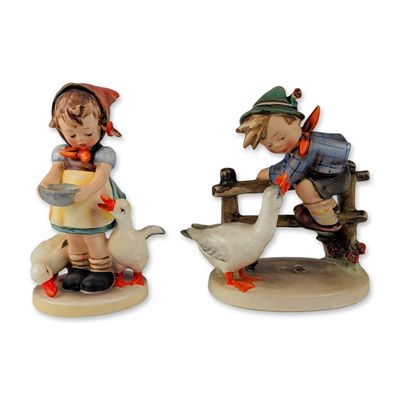 2pc Goebel Hummel Figurines, Be Patient 197 and Barnyard Hero 195