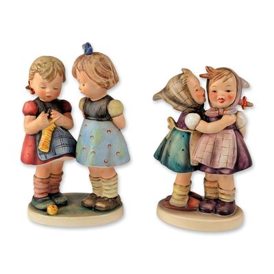 2pc Goebel Hummel Porcelain Figurines, Knitting Lesson 256 and Telling Her Secret 196