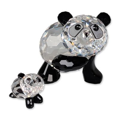 Two Swarovski Crystal Mother and Baby Panda Figurines
