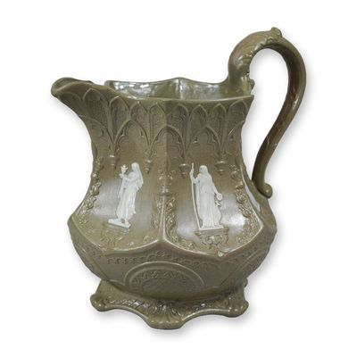 Wedgwood Gothic Style Drabware Pitcher with Classical Applied White Reliefs
