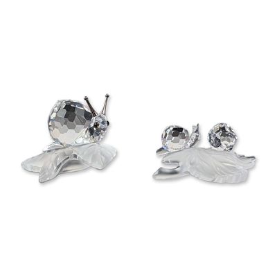 2pc Swarovski Silver Crystal Faceted Crystal Snail Figurines