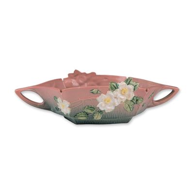 Roseville Pottery Console Bowl, White Rose Pink