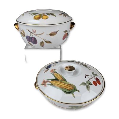 Two Royal Worcester Covered Casserole Dishes, Evesham Gold