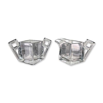 2pc August H. Heisey & Company Art Deco Clear Glass Sugar and Creamer
