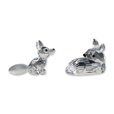 2pc Swarovski Silver Crystal Woodland Friends Animal Figurines