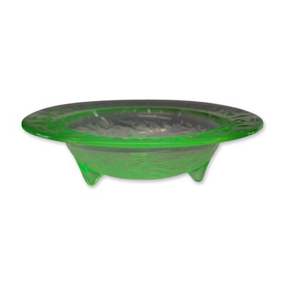US Glass Company Rose and Thorn Style Uranium Glass Console Bowl