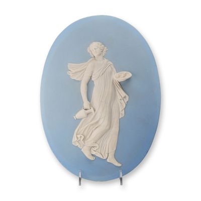 Wedgwood Blue Jasperware Oval Plaque of a Herculaneum Dancing Nymph