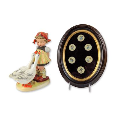 2pc Hummel Goebel Goose Girl Figurine and Framed Plaque Collection