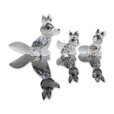 3pc Swarovski Silver Crystal Fox Family Figurines