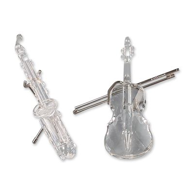 Two Swarovski Silver Crystal Musical Instrument Figurines, Violin and Saxophone