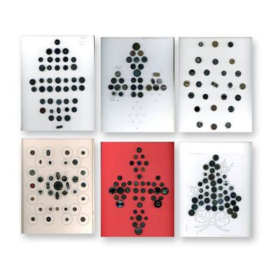 6 CARDS OF DIVISION ONE & 3 BLACK GLASS BUTTONS