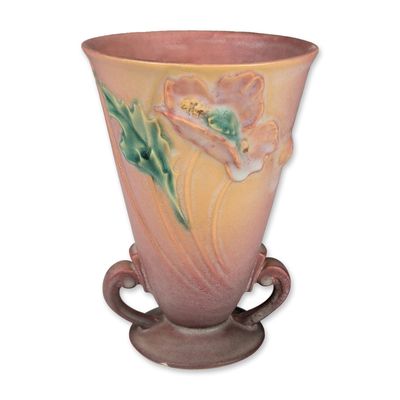 Roseville Pottery Earthenware Vase, Pink Poppy Line